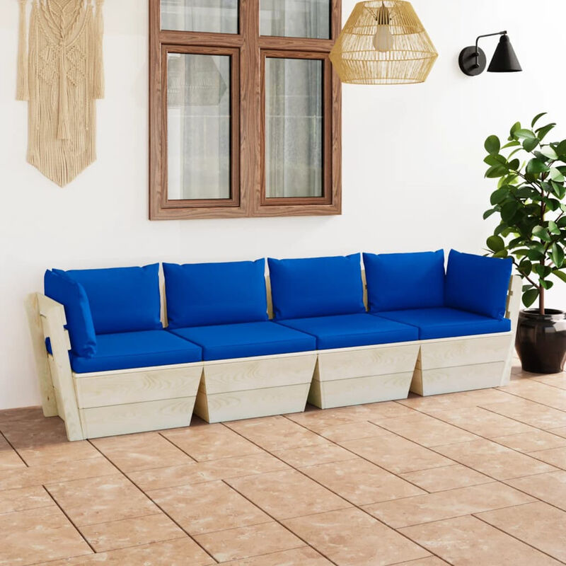 

Sofa de palets de jardin 4 plazas con cojines madera de abeto