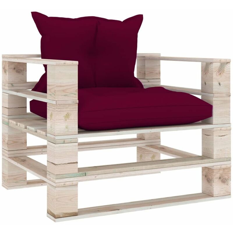 

Sofa de palets de jardin con cojines rojo tinto madera de pino