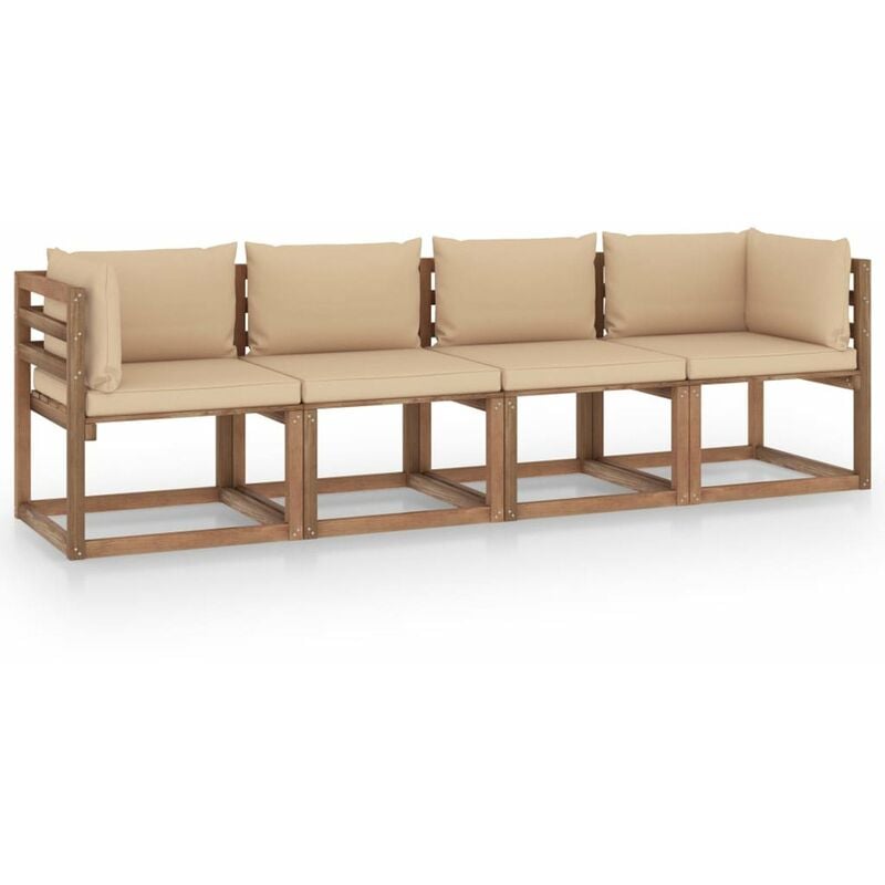 

Sofa de palets jardin 4 plazas y cojines madera pino impregnada