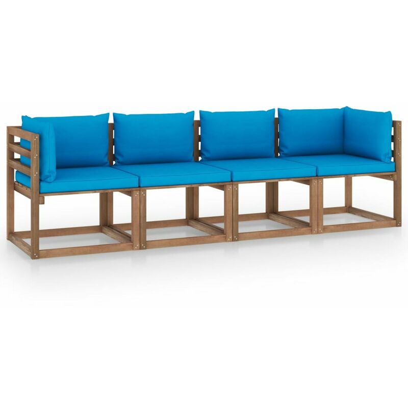 

Sofa de palets jardin 4 plazas y cojines madera pino impregnada