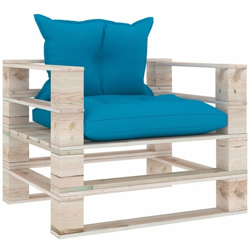 

Sofa de palets para jardin con cojines azul madera de pino