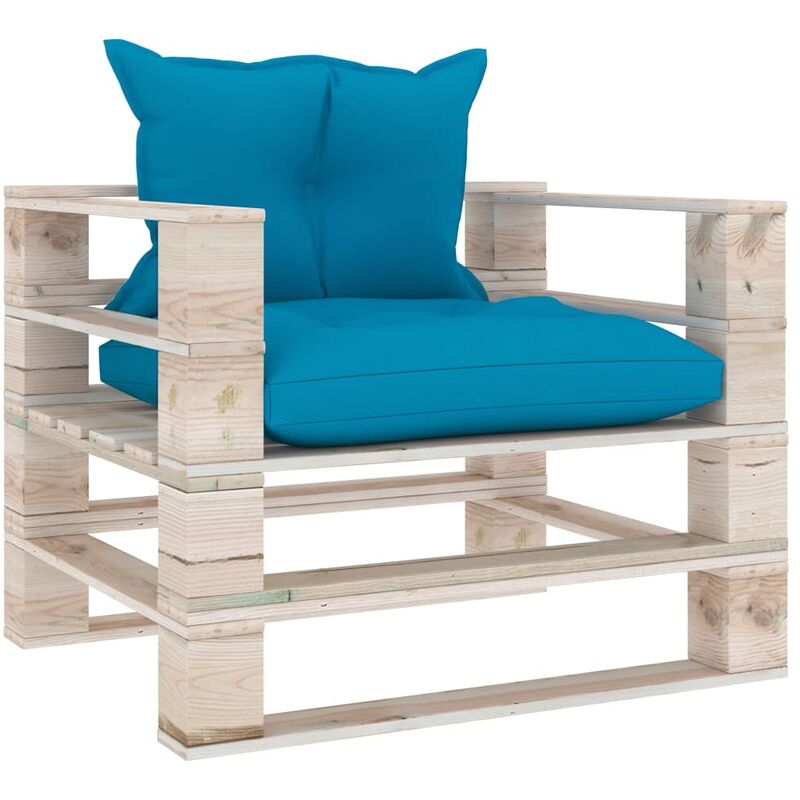 

Sofá de palets para jardín con cojines azul madera de pino