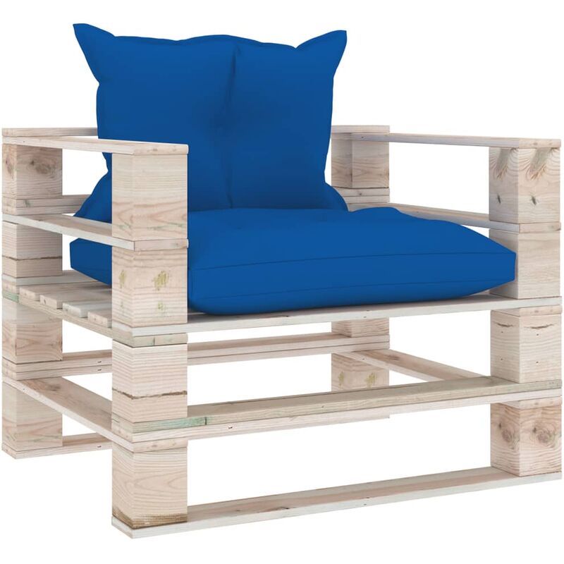 

Sofá de palets para jardín con cojines azul real madera de pino