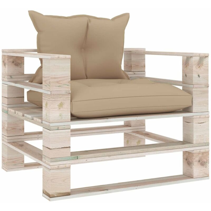 

Sofa de palets para jardin con cojines beige madera de pino