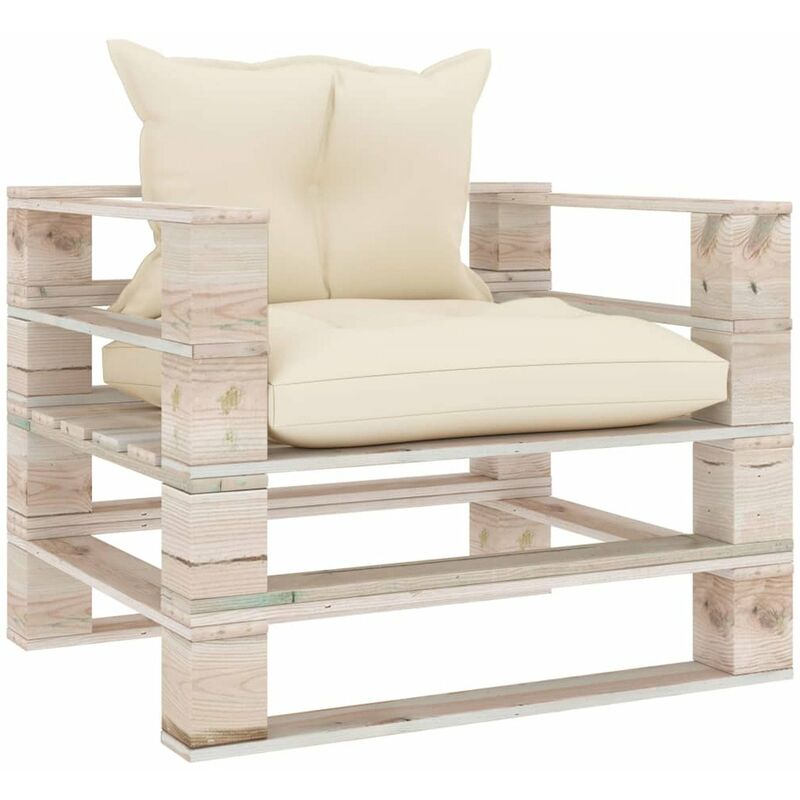 

Sofa de palets para jardin con cojines crema madera de pino