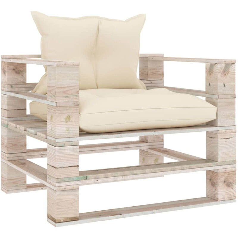 

Sofa de palets para jardin con cojines crema madera de pino