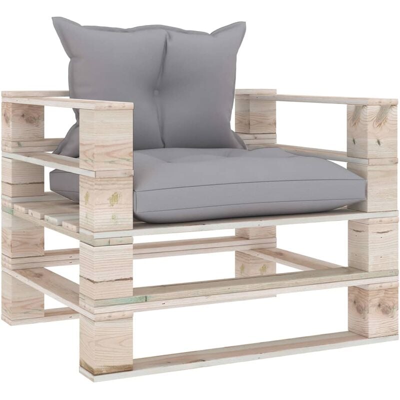 

Sofá de palets para jardín con cojines gris madera de pino