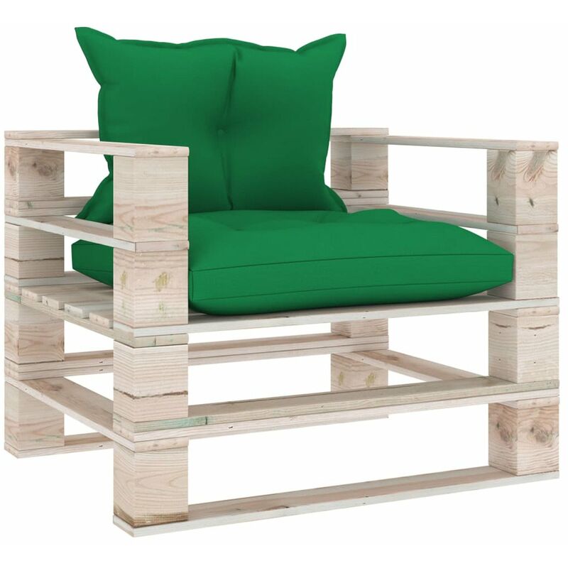 

Sofa de palets para jardin con cojines verdes madera de pino