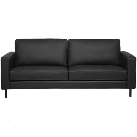 Sofá de piel sintético negro 3 plazas patas de metal respaldo tapizado estilo minimalista moderno Savalen