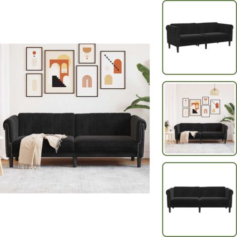 Sofá de salón - vidaXL Sofá de 3 plazas terciopelo negro - Sofá cómodo