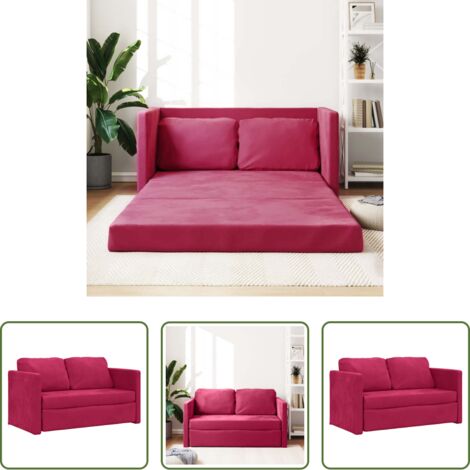 Sofá de suelo -  Sofá cama de suelo 2 en 1 terciopelo rojo tinto 122x204x55 cm