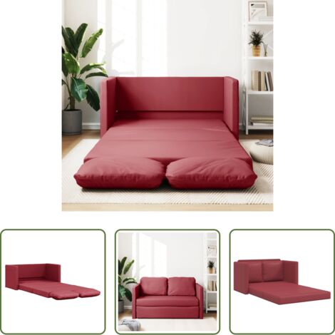 Sofá de suelo -  Sofá cama suelo 2 en 1 cuero sintético rojo tinto 112x174x55 cm