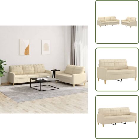 Sofá de tela - vidaXL Juego de sofás con cojines 2 piezas tela crema - Sofá de madera