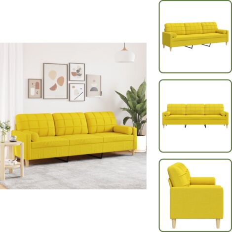 Sofá de tela - vidaXL Sofá de 3 plazas con cojines tela amarillo claro 210 cm - Sofá moderno