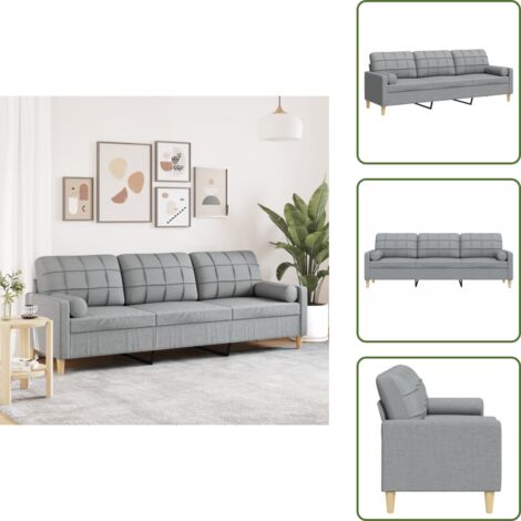 Sofá de tela - vidaXL Sofá de 3 plazas con cojines tela gris claro 210 cm - Sofá moderno
