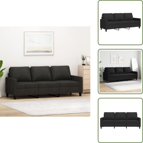 Sofá de tela - vidaXL Sofá de 3 plazas de tela negro 180 cm - Sofá de salón