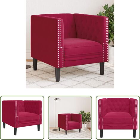 Sofá de terciopelo -  Sillón Chesterfield de terciopelo artificial rojo tinto