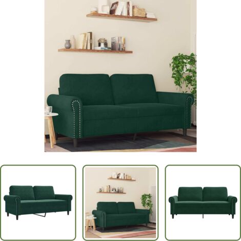 Sofá de terciopelo -  Sofá de 2 plazas de terciopelo verde oscuro 140 cm