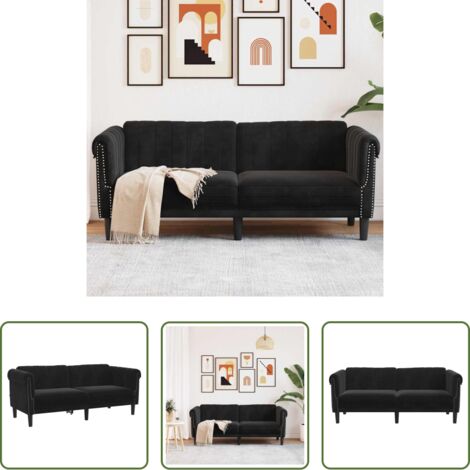 Sofá de terciopelo -  Sofá de 2 plazas terciopelo negro