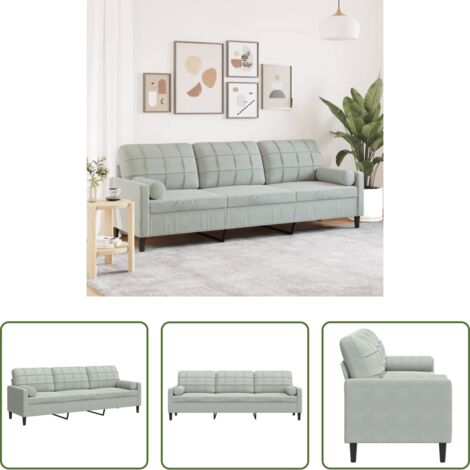Sofá de terciopelo -  Sofá de 3 plazas con cojines terciopelo gris claro 210 cm