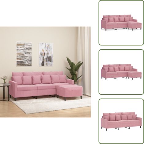 Sofá de terciopelo - vidaXL Sofá de 3 plazas con taburete de terciopelo rosa180 cm - Sofá moderno