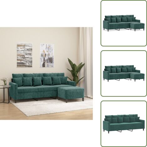 Sofá de terciopelo - vidaXL Sofá de 3 plazas con taburete de terciopelo verde oscuro 180 cm - Sofá con reposapiés