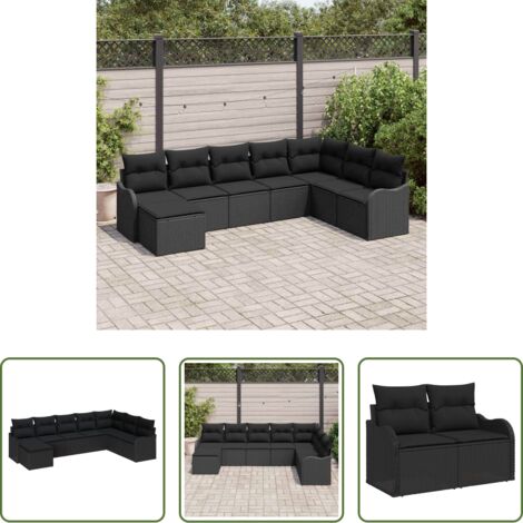 Sofá de terraza - Conjunto de sofá de jardín 8 pcs Negro ratán sintético