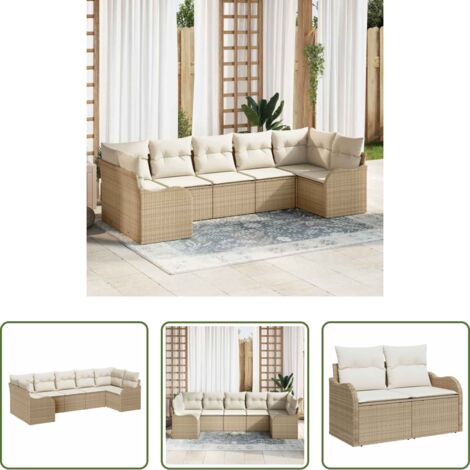 Sofá de terraza -  Conjunto de sofá de jardín Beige ratán sintético