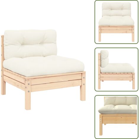 Sofá de terraza - vidaXL Sofá central de jardín y cojines madera madera pino crema - Muebles de jardín