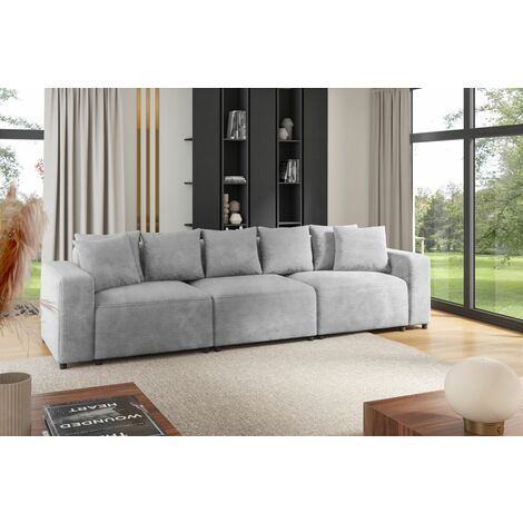 Sofa Designersofa Bigsofa MEGAN 3-Sitzer in Stoff Poso Hellgrau