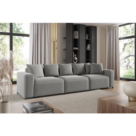 Sofa Designersofa Bigsofa MEGAN 3-Sitzer in Stoff Salvador Hellgrau
