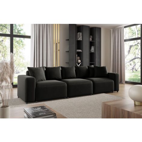 Sofa Designersofa Bigsofa MEGAN 3-Sitzer in Stoff Salvador Schwarz