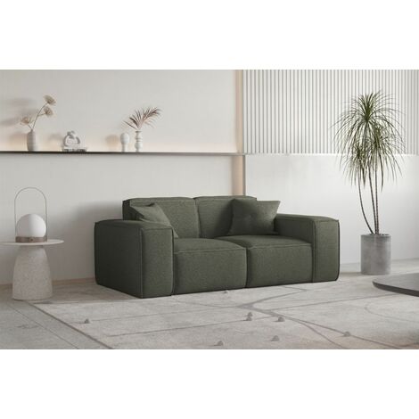 Sofa Designersofa CELES PREMIUM 2-Sitzer in Stoff Ascot Bukla Moosgrün