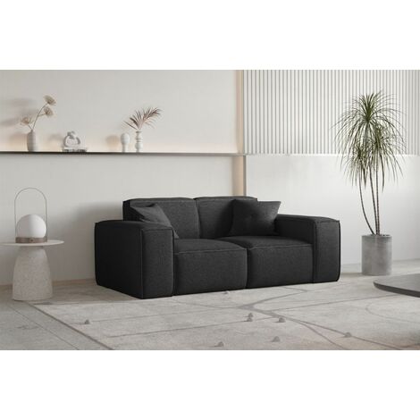 Sofa Designersofa CELES PREMIUM 2-Sitzer in Stoff Ascot Bukla Schwarz