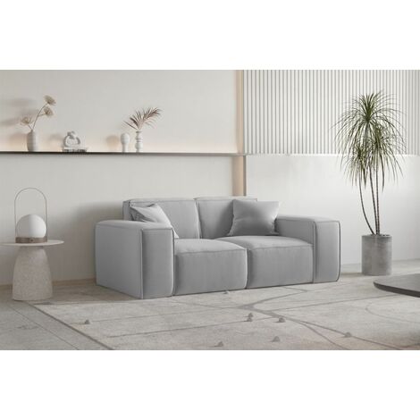 Sofa Designersofa CELES PREMIUM 2-Sitzer in Stoff Opera Velvet Hellgrau