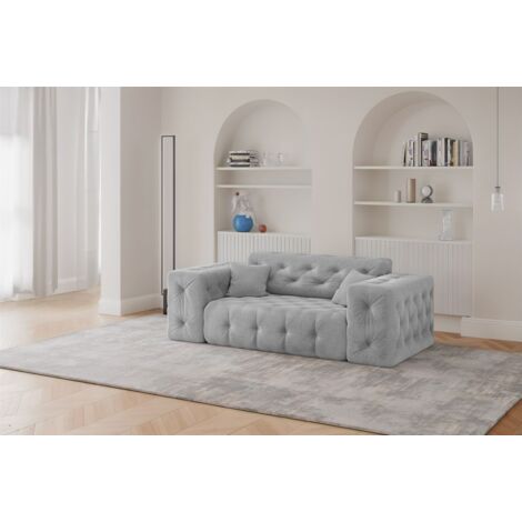 Sofa Designersofa CHANTAL 2-Sitzer in Stoff Moly Hellgrau