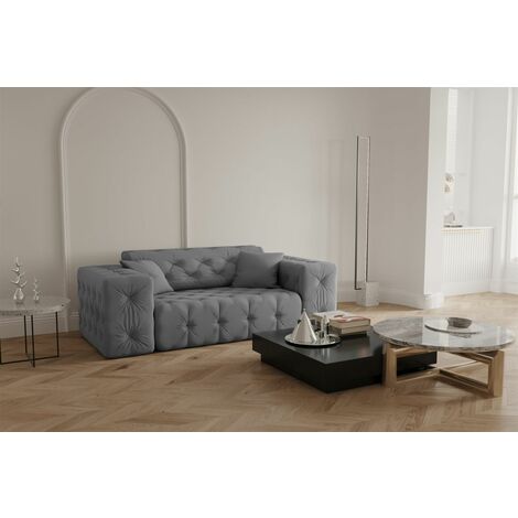 Sofa Designersofa CHANTAL 2-Sitzer in Stoff Opera Velvet Grau