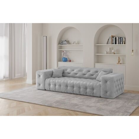Sofa Designersofa CHANTAL 3-Sitzer in Stoff Moly Hellgrau
