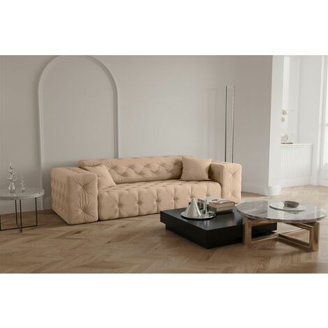 Sofa Designersofa CHANTAL 3-Sitzer in Stoff Opera Velvet Beige