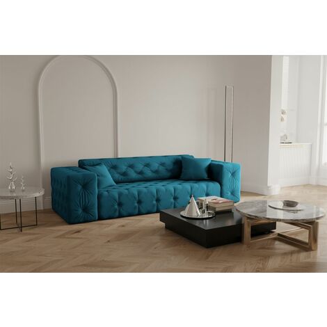 Sofa Designersofa CHANTAL 3-Sitzer in Stoff Opera Velvet Ozeanblau