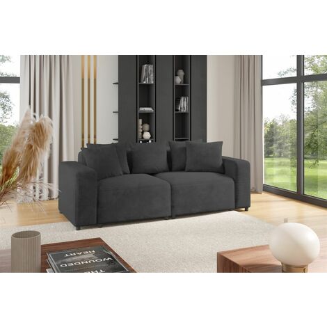 Sofa Designersofa MEGAN 2-Sitzer in Stoff Poso Dunkelgrau