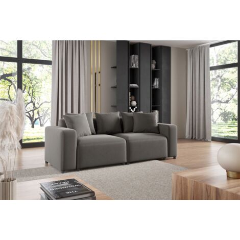 Sofa Designersofa MEGAN 2-Sitzer in Stoff Salvador Grau