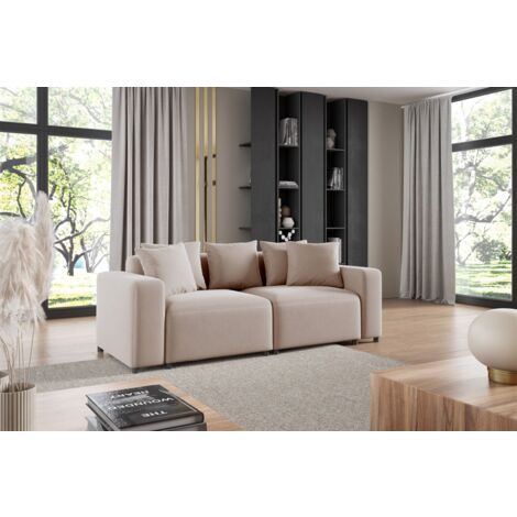 Sofa Designersofa MEGAN 2-Sitzer in Stoff Salvador Hellbeige
