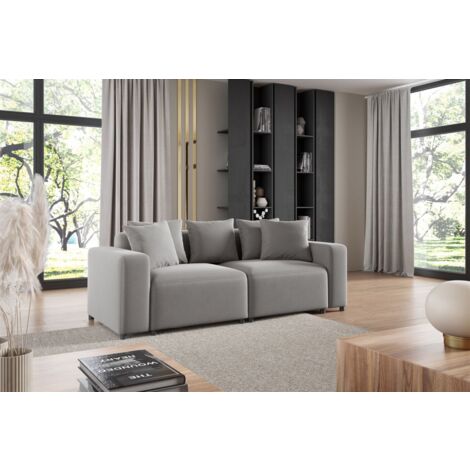 Sofa Designersofa MEGAN 2-Sitzer in Stoff Salvador Hellgrau