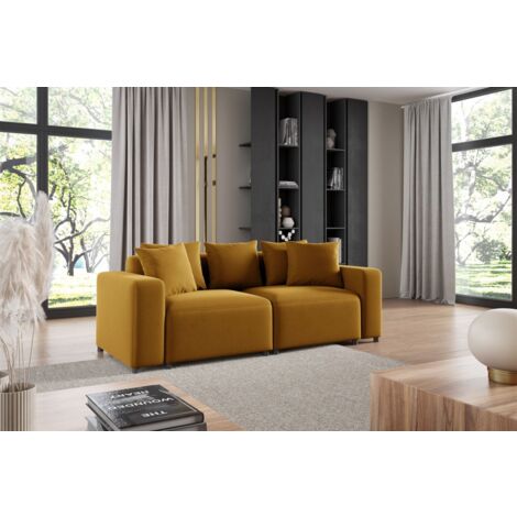 Sofa Designersofa MEGAN 2-Sitzer in Stoff Salvador Honiggelb