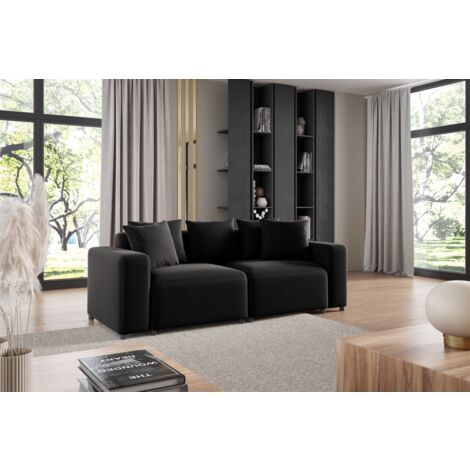 Sofa Designersofa MEGAN 2-Sitzer in Stoff Salvador Schwarz