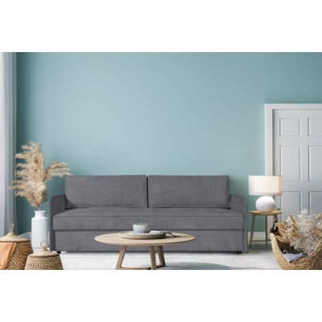 Sofa Designersofa RUBY mit Schlaffunktion Stoff Anafi Grau