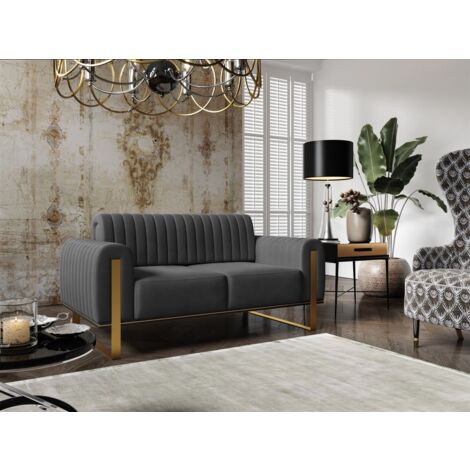 Sofa Designersofa VALERIE 2-Sitzer in Stoff Elisa Velvet Anthrazit