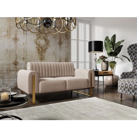 Sofa Designersofa VALERIE 2-Sitzer in Stoff Elisa Velvet Beige