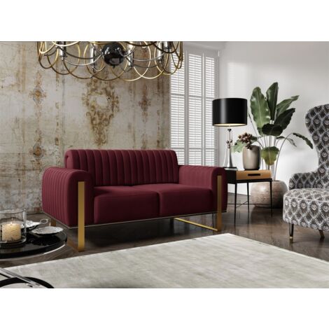 Sofa Designersofa VALERIE 2-Sitzer in Stoff Elisa Velvet Bordeauxrot